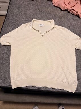 St. Croix Cream Textured Half-Zip Dress Shirt